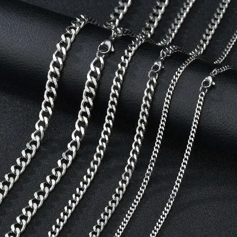 Basic Punk Stainless Steel 3,5,7mm Curb Cuban Necklaces For Men Women Black Gold Color Link Chain Chokers Solid Metal Jewelry.