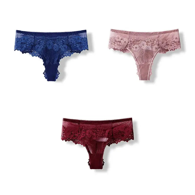 BANNIROU 3 Pcs Sexy Panties For Woman Lingerie Lady G-string Lace FemaSPECIFICATIONSName: Panties For WomenColor: Black,White,Pink,Wine,BlueQuantity: 3 PieceSize: S,M,L,XLStyle: SexyElasticity: ElasticThickness: ThinWholesale: SupportDJohnny TirakJohnny Tirak-string Lace Female Thongs Underwear Ladies Intimates Free Shipping