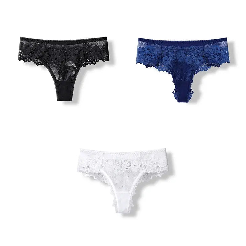 BANNIROU 3 Pcs Sexy Panties For Woman Lingerie Lady G-string Lace FemaSPECIFICATIONSName: Panties For WomenColor: Black,White,Pink,Wine,BlueQuantity: 3 PieceSize: S,M,L,XLStyle: SexyElasticity: ElasticThickness: ThinWholesale: SupportDJohnny TirakJohnny Tirak-string Lace Female Thongs Underwear Ladies Intimates Free Shipping