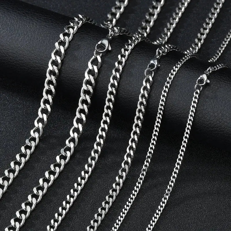 Basic Punk Stainless Steel 3,5,7mm Curb Cuban Necklaces For Men Women Black Gold Color Link Chain Chokers Solid Metal Jewelry.