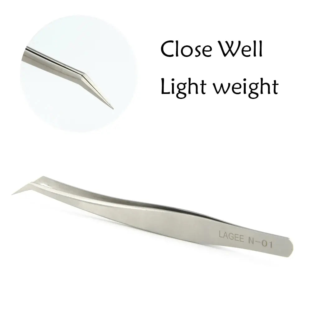 LAGEE eyelash extension tweezer isolator stainless steel professional for volume lash precise straight curved N-01 02 bulk.