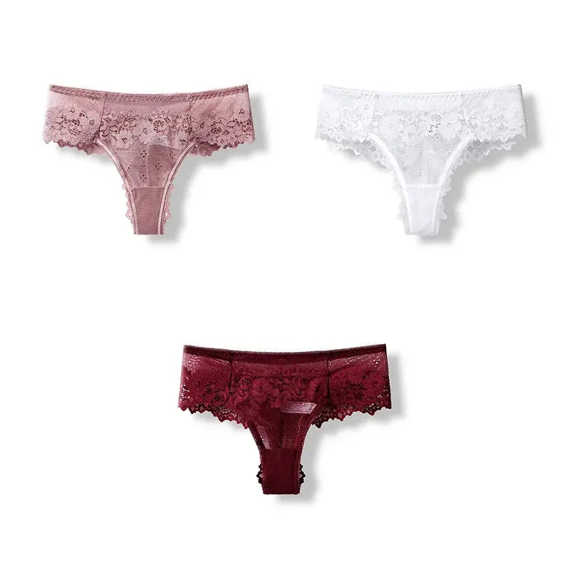 BANNIROU 3 Pcs Sexy Panties For Woman Lingerie Lady G-string Lace FemaSPECIFICATIONSName: Panties For WomenColor: Black,White,Pink,Wine,BlueQuantity: 3 PieceSize: S,M,L,XLStyle: SexyElasticity: ElasticThickness: ThinWholesale: SupportDJohnny TirakJohnny Tirak-string Lace Female Thongs Underwear Ladies Intimates Free Shipping