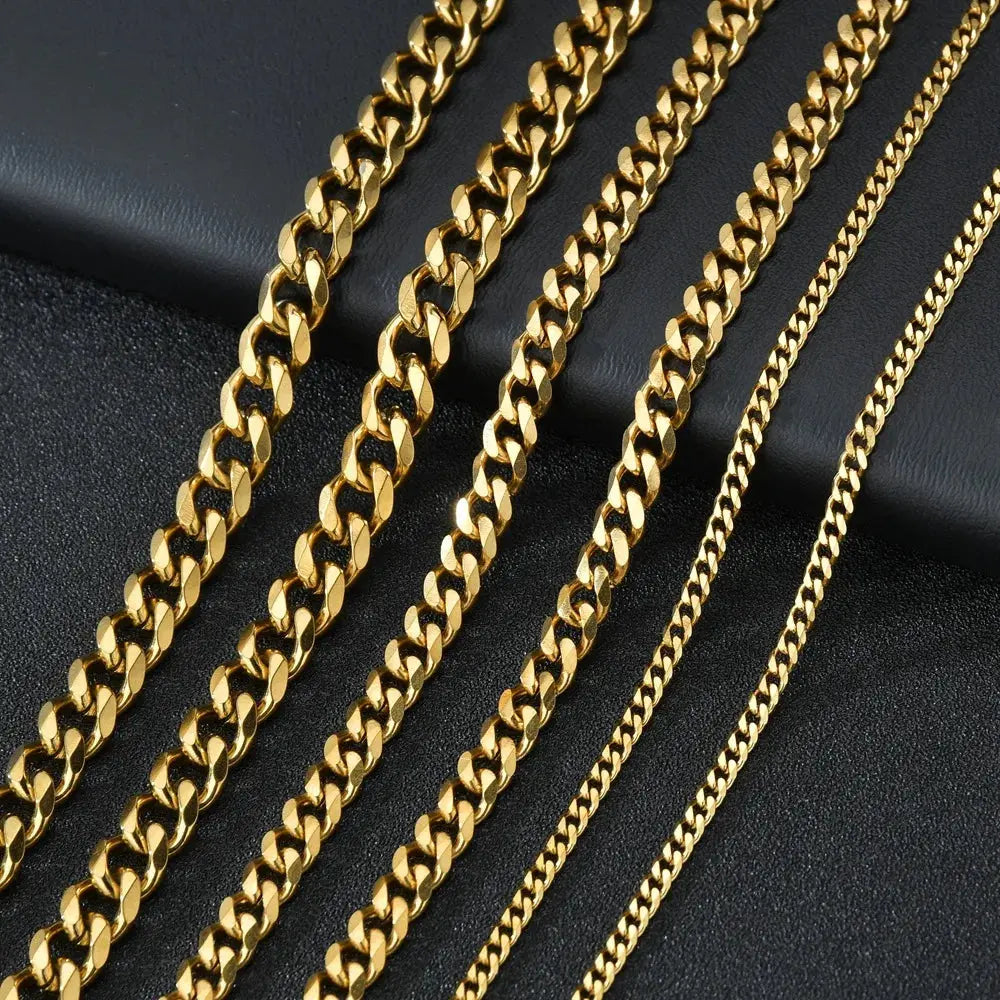 Basic Punk Stainless Steel 3,5,7mm Curb Cuban Necklaces For Men Women Black Gold Color Link Chain Chokers Solid Metal Jewelry.