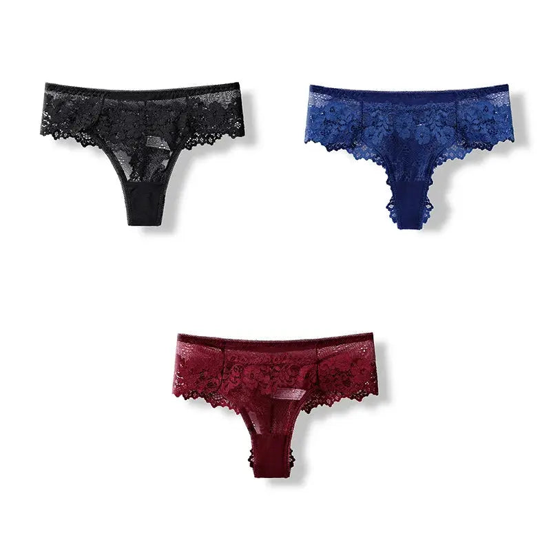 BANNIROU 3 Pcs Sexy Panties For Woman Lingerie Lady G-string Lace FemaSPECIFICATIONSName: Panties For WomenColor: Black,White,Pink,Wine,BlueQuantity: 3 PieceSize: S,M,L,XLStyle: SexyElasticity: ElasticThickness: ThinWholesale: SupportDJohnny TirakJohnny Tirak-string Lace Female Thongs Underwear Ladies Intimates Free Shipping