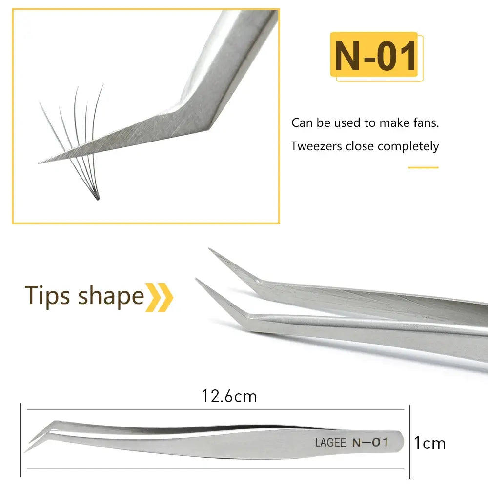 LAGEE eyelash extension tweezer isolator stainless steel professional for volume lash precise straight curved N-01 02 bulk.