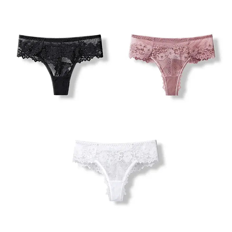 BANNIROU 3 Pcs Sexy Panties For Woman Lingerie Lady G-string Lace FemaSPECIFICATIONSName: Panties For WomenColor: Black,White,Pink,Wine,BlueQuantity: 3 PieceSize: S,M,L,XLStyle: SexyElasticity: ElasticThickness: ThinWholesale: SupportDJohnny TirakJohnny Tirak-string Lace Female Thongs Underwear Ladies Intimates Free Shipping