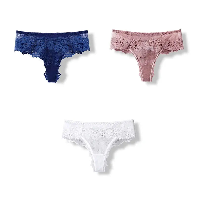 BANNIROU 3 Pcs Sexy Panties For Woman Lingerie Lady G-string Lace FemaSPECIFICATIONSName: Panties For WomenColor: Black,White,Pink,Wine,BlueQuantity: 3 PieceSize: S,M,L,XLStyle: SexyElasticity: ElasticThickness: ThinWholesale: SupportDJohnny TirakJohnny Tirak-string Lace Female Thongs Underwear Ladies Intimates Free Shipping