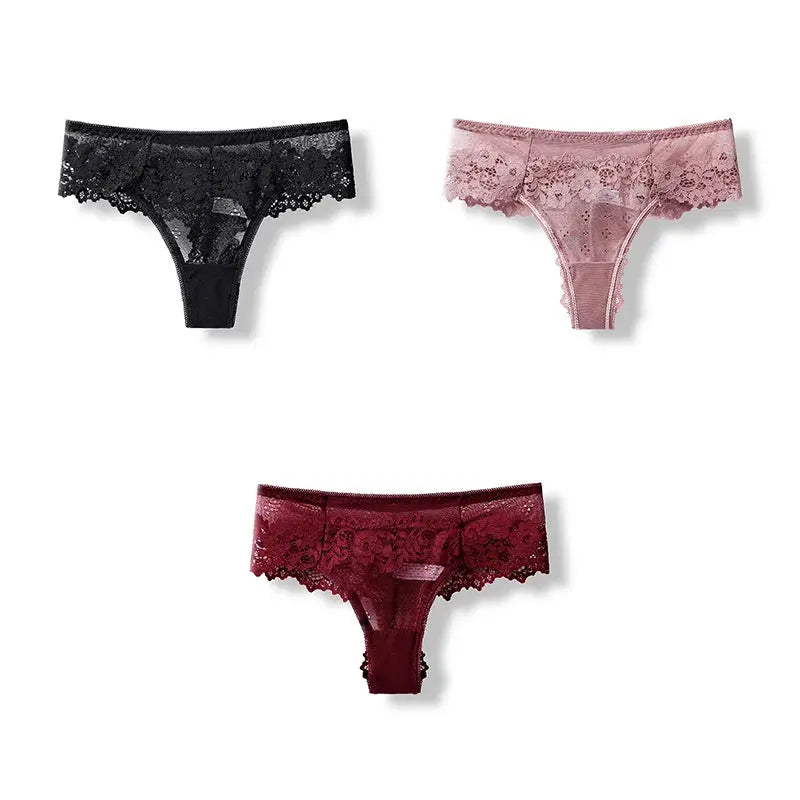 BANNIROU 3 Pcs Sexy Panties For Woman Lingerie Lady G-string Lace FemaSPECIFICATIONSName: Panties For WomenColor: Black,White,Pink,Wine,BlueQuantity: 3 PieceSize: S,M,L,XLStyle: SexyElasticity: ElasticThickness: ThinWholesale: SupportDJohnny TirakJohnny Tirak-string Lace Female Thongs Underwear Ladies Intimates Free Shipping