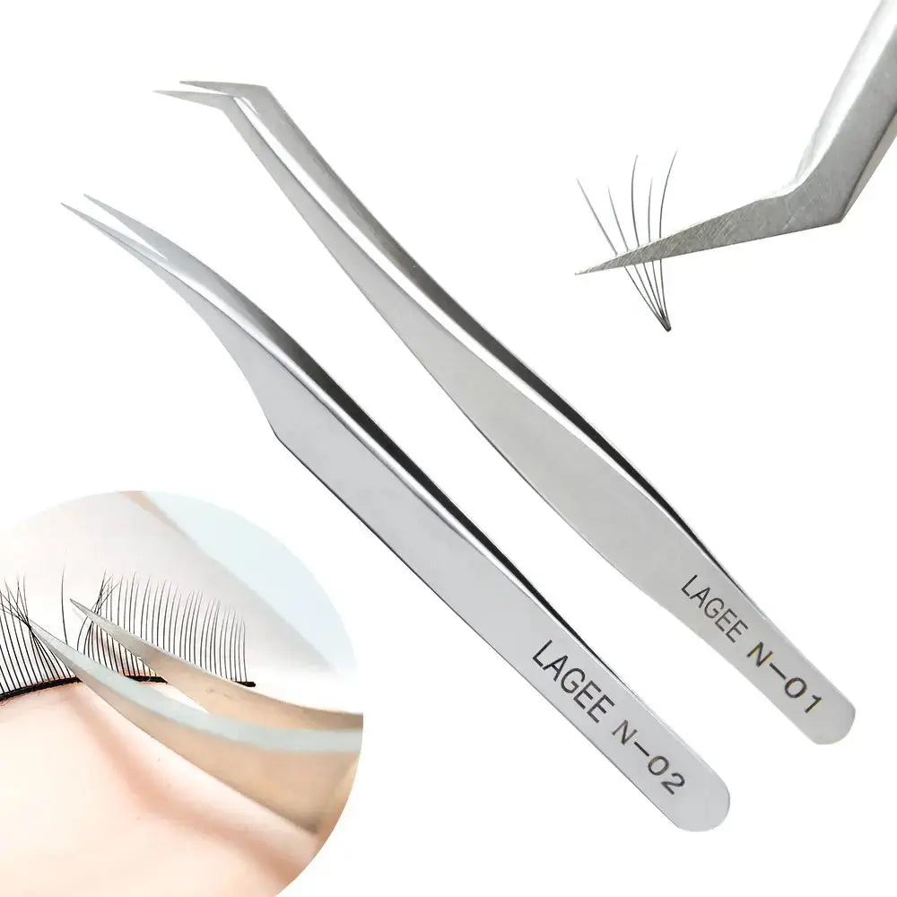 LAGEE eyelash extension tweezer isolator stainless steel professional for volume lash precise straight curved N-01 02 bulk.