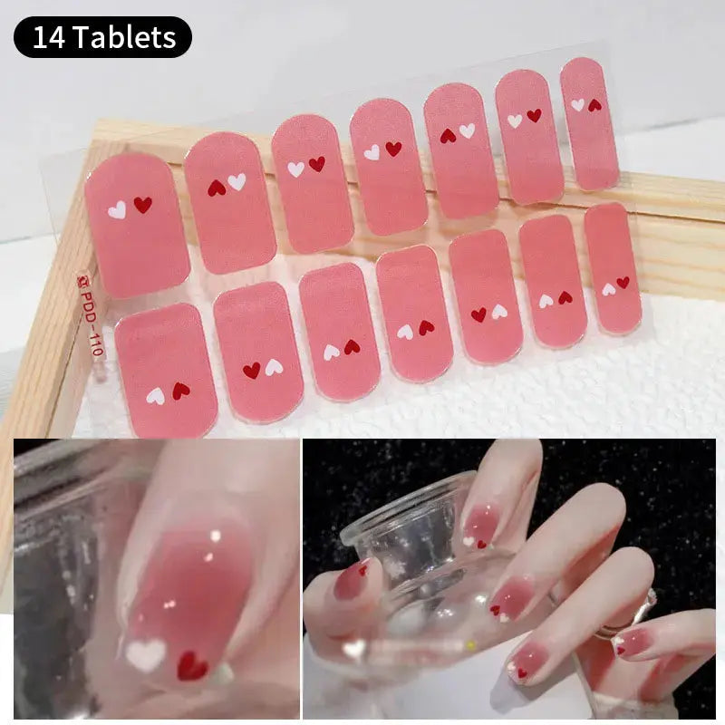 DIY Baking-free Nail Stickers Long-Lasting Solid Color Fresh Flowers In Summer Nail Strips Patch Slider Full Cover Decal.