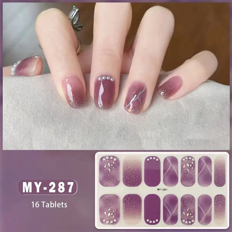 DIY Baking-free Nail Stickers Long-Lasting Solid Color Fresh Flowers In Summer Nail Strips Patch Slider Full Cover Decal.