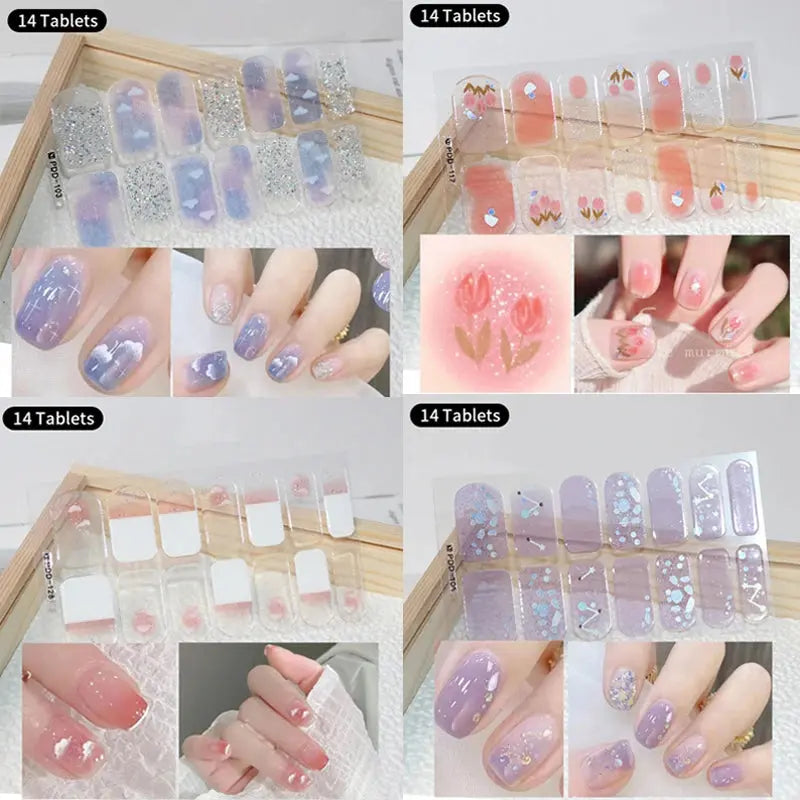 DIY Baking-free Nail Stickers Long-Lasting Solid Color Fresh Flowers In Summer Nail Strips Patch Slider Full Cover Decal.