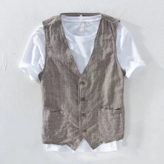 Men Vintage Vest Slim Linen Cotton Blazer Vest Male Casual Thin StripeSPECIFICATIONSBrand Name: EVER CHANGINGStyle: CasualApplicable Season: Four SeasonsOrigin: Mainland ChinaCN: GuangdongMaterial: COTTONMaterial: LinenApplicable SceneJohnny TirakJohnny TirakMen Vintage Vest Slim Linen Cotton Blazer Vest Male Casual Thin Striped Suit Waistcoat Clothing Asian Size