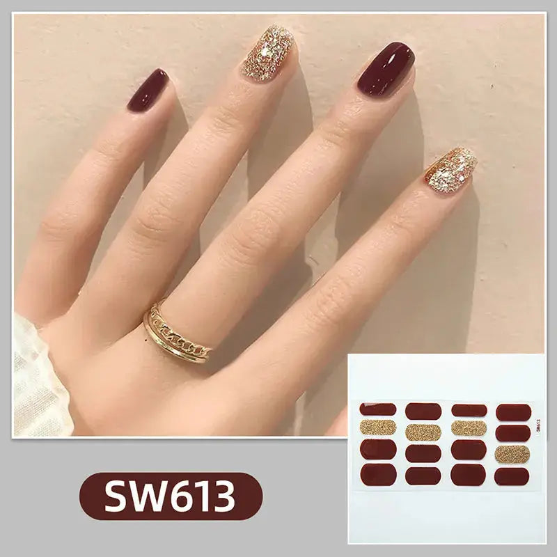 DIY Baking-free Nail Stickers Long-Lasting Solid Color Fresh Flowers In Summer Nail Strips Patch Slider Full Cover Decal.