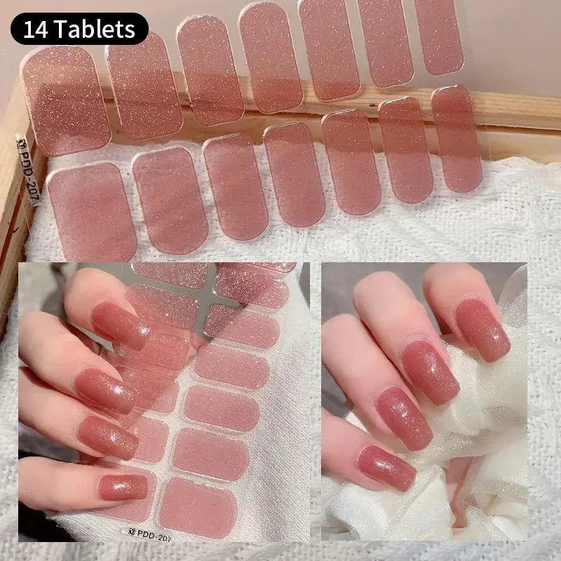 DIY Baking-free Nail Stickers Long-Lasting Solid Color Fresh Flowers In Summer Nail Strips Patch Slider Full Cover Decal.