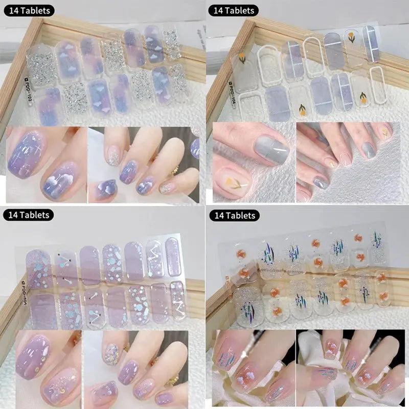 DIY Baking-free Nail Stickers Long-Lasting Solid Color Fresh Flowers In Summer Nail Strips Patch Slider Full Cover Decal.