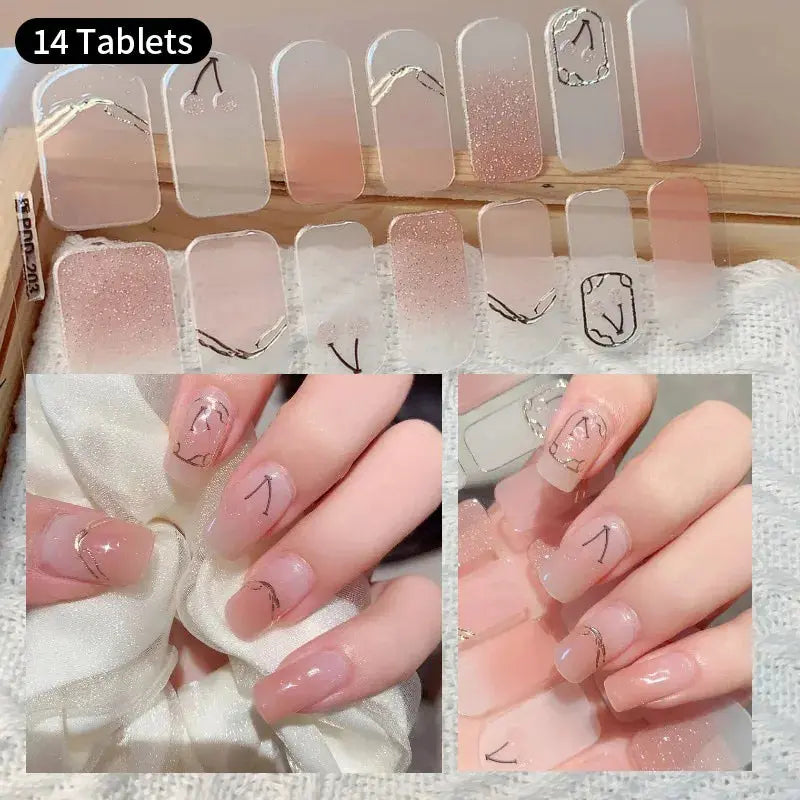 DIY Baking-free Nail Stickers Long-Lasting Solid Color Fresh Flowers In Summer Nail Strips Patch Slider Full Cover Decal.