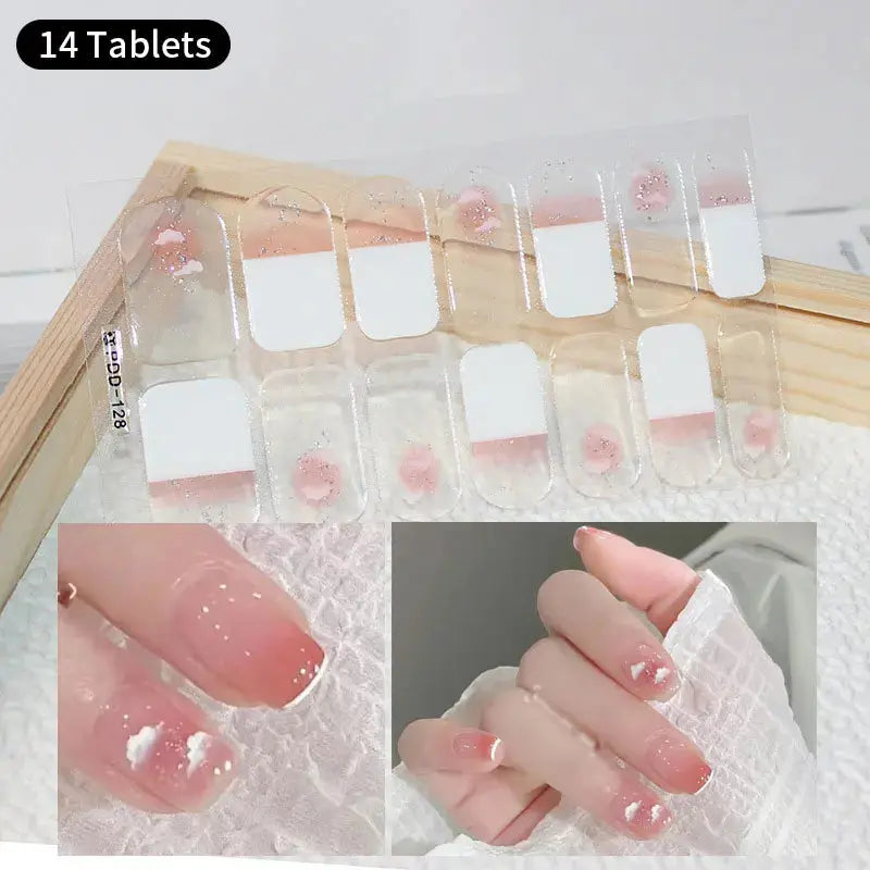 DIY Baking-free Nail Stickers Long-Lasting Solid Color Fresh Flowers In Summer Nail Strips Patch Slider Full Cover Decal.