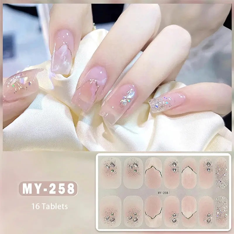 DIY Baking-free Nail Stickers Long-Lasting Solid Color Fresh Flowers In Summer Nail Strips Patch Slider Full Cover Decal.