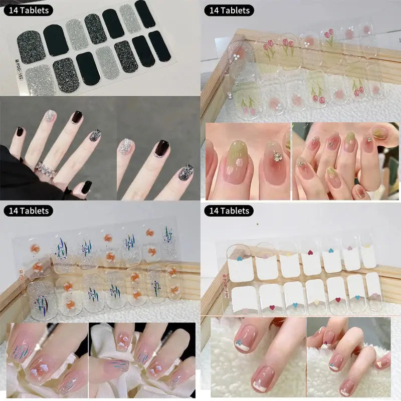 DIY Baking-free Nail Stickers Long-Lasting Solid Color Fresh Flowers In Summer Nail Strips Patch Slider Full Cover Decal.