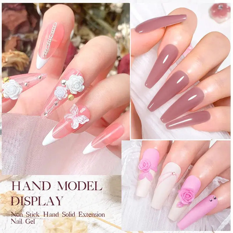 MEET ACROSS 7ml Clear Non Stick Hand Solid Extension Nail Gel Polish CSPECIFICATIONSBrand Name: MEET ACROSSIngredient: ResinOrigin: Mainland ChinaHign-concerned Chemical: NoneNumber of Pieces: One UnitVolume: 10mlModel Number: Q52305-1Johnny TirakJohnny TirakStick Hand Solid Extension Nail Gel Polish Carving Flower Nail Art Building UV Gel Acrylic Varnish