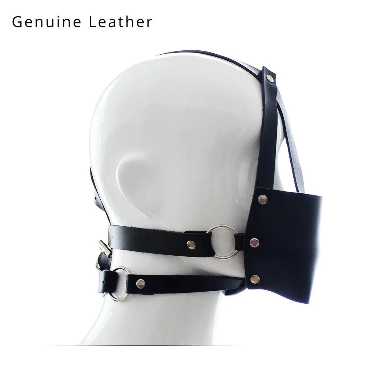 BDSM Genuine Leather Head Harness Bondage Gag Half Face Mask Oral MoutSPECIFICATIONSBrand Name: Jules RueOrigin: ChinaMaterial: PU&amp;GenuineSize: AdjustableItem Type: bondagePackage: privacy secret deliveryShop type: sex shopFeature1Johnny TirakJohnny TirakBDSM Genuine Leather Head Harness Bondage Gag Half Face Mask Oral Mouth Ball Restraint Hood Mouth Strap Couple SM Slave Roleplay