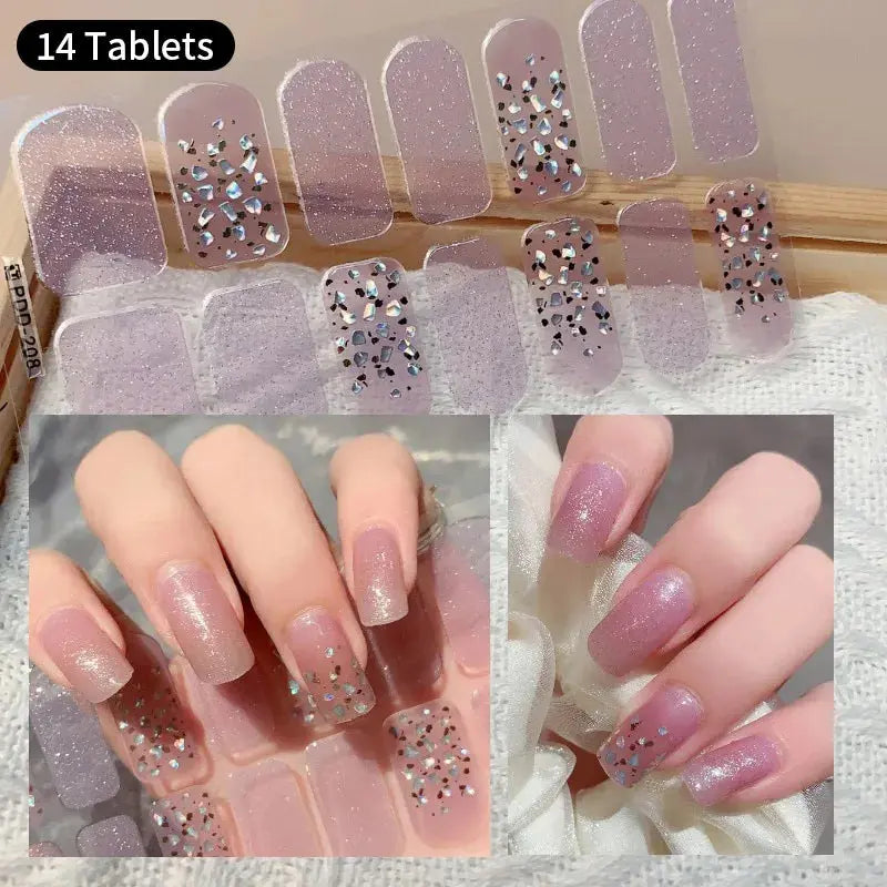 DIY Baking-free Nail Stickers Long-Lasting Solid Color Fresh Flowers In Summer Nail Strips Patch Slider Full Cover Decal.