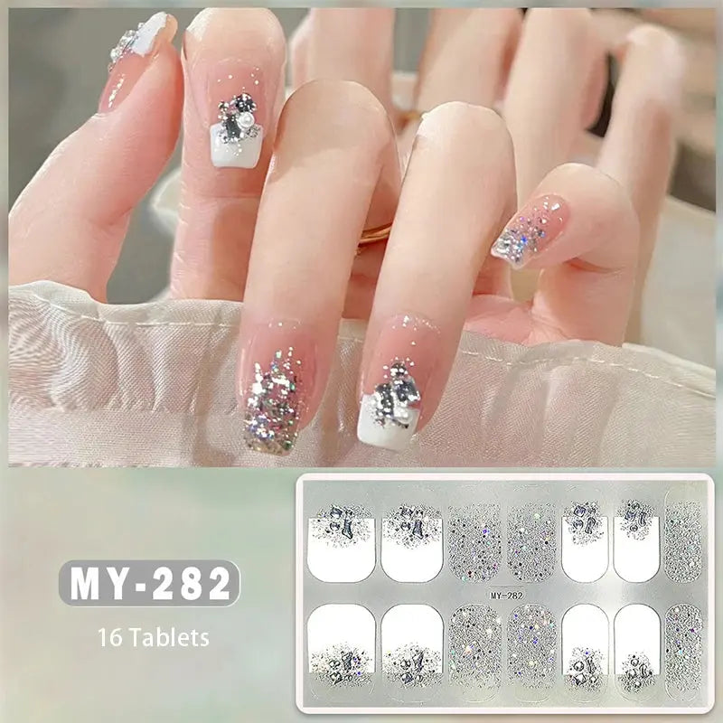 DIY Baking-free Nail Stickers Long-Lasting Solid Color Fresh Flowers In Summer Nail Strips Patch Slider Full Cover Decal.