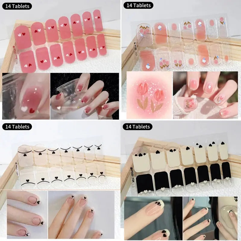 DIY Baking-free Nail Stickers Long-Lasting Solid Color Fresh Flowers In Summer Nail Strips Patch Slider Full Cover Decal.