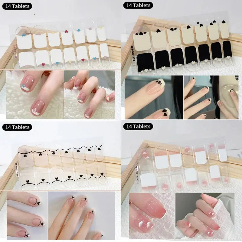 DIY Baking-free Nail Stickers Long-Lasting Solid Color Fresh Flowers In Summer Nail Strips Patch Slider Full Cover Decal.