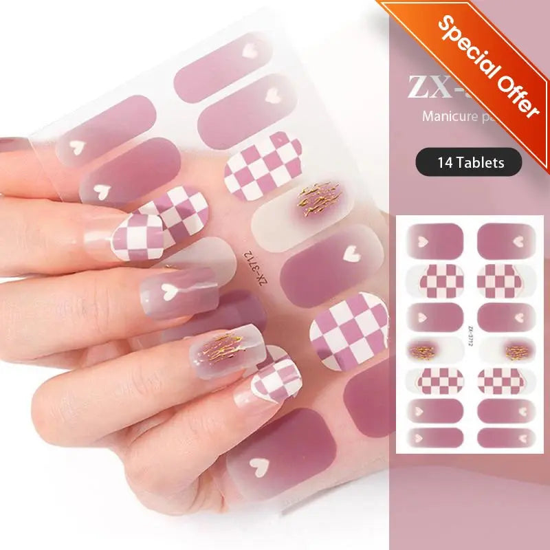 DIY Baking-free Nail Stickers Long-Lasting Solid Color Fresh Flowers In Summer Nail Strips Patch Slider Full Cover Decal.