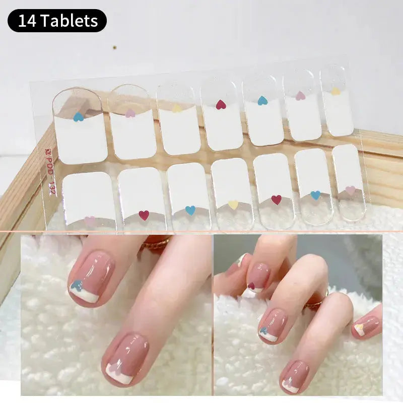 DIY Baking-free Nail Stickers Long-Lasting Solid Color Fresh Flowers In Summer Nail Strips Patch Slider Full Cover Decal.