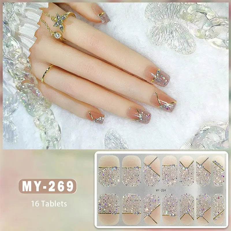 DIY Baking-free Nail Stickers Long-Lasting Solid Color Fresh Flowers In Summer Nail Strips Patch Slider Full Cover Decal.