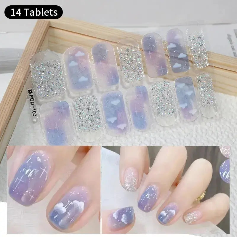 DIY Baking-free Nail Stickers Long-Lasting Solid Color Fresh Flowers In Summer Nail Strips Patch Slider Full Cover Decal.