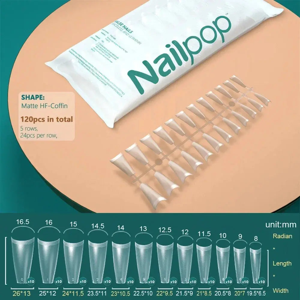 NAILPOP 120pcs Fake Nails Full Cover Press on Nails Coffin Soft Gel AmSPECIFICATIONSBrand Name: NailpopHign-concerned Chemical: NoneNumber of Pieces: One UnitOrigin: Mainland ChinaMaterial: AcrylicQuantity: 120pcs/bagSize: 10 DifferentJohnny TirakJohnny TirakNails Coffin Soft Gel American Pose Capsule False Nail Tips