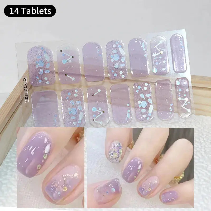 DIY Baking-free Nail Stickers Long-Lasting Solid Color Fresh Flowers In Summer Nail Strips Patch Slider Full Cover Decal.