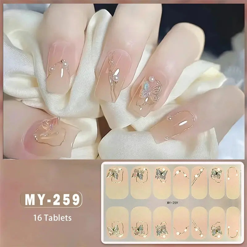 DIY Baking-free Nail Stickers Long-Lasting Solid Color Fresh Flowers In Summer Nail Strips Patch Slider Full Cover Decal.