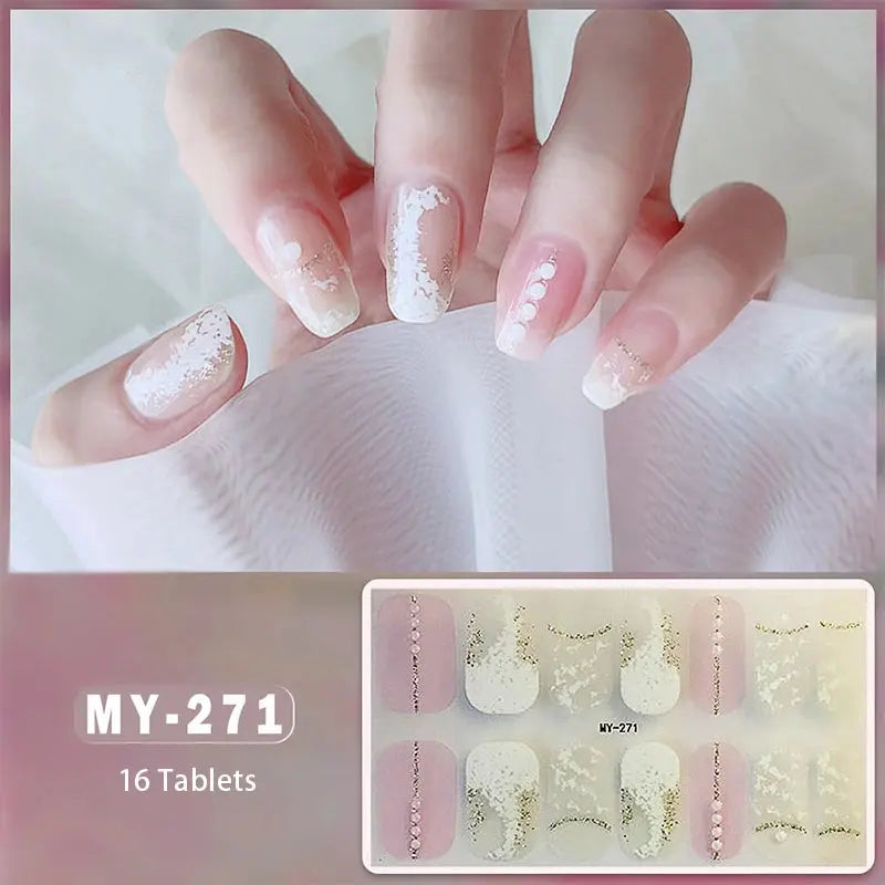 DIY Baking-free Nail Stickers Long-Lasting Solid Color Fresh Flowers In Summer Nail Strips Patch Slider Full Cover Decal.