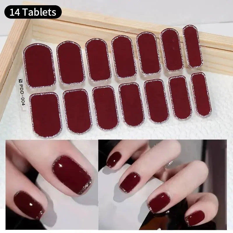 DIY Baking-free Nail Stickers Long-Lasting Solid Color Fresh Flowers In Summer Nail Strips Patch Slider Full Cover Decal.