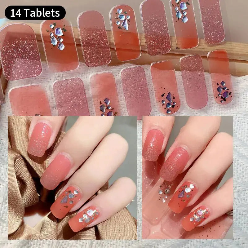 DIY Baking-free Nail Stickers Long-Lasting Solid Color Fresh Flowers In Summer Nail Strips Patch Slider Full Cover Decal.