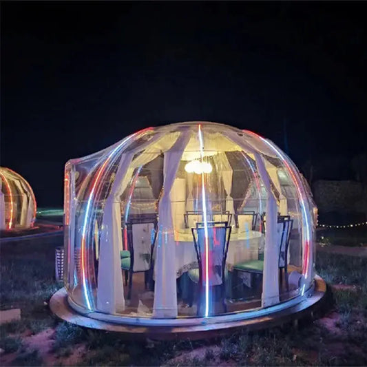 Flame Retardant Safe And Stable Dome Glamping Tent Transparent InflataSPECIFICATIONSBrand Name: NoEnName_NullHign-concerned Chemical: NoneType: OtherOrigin: Mainland ChinaPlace of Origin: Shanghai, ChinaModel Number: PC-Premium styleApJohnny TirakJohnny TirakStable Dome Glamping Tent Transparent Inflatable Bubble House Bubble Tent Aluminium