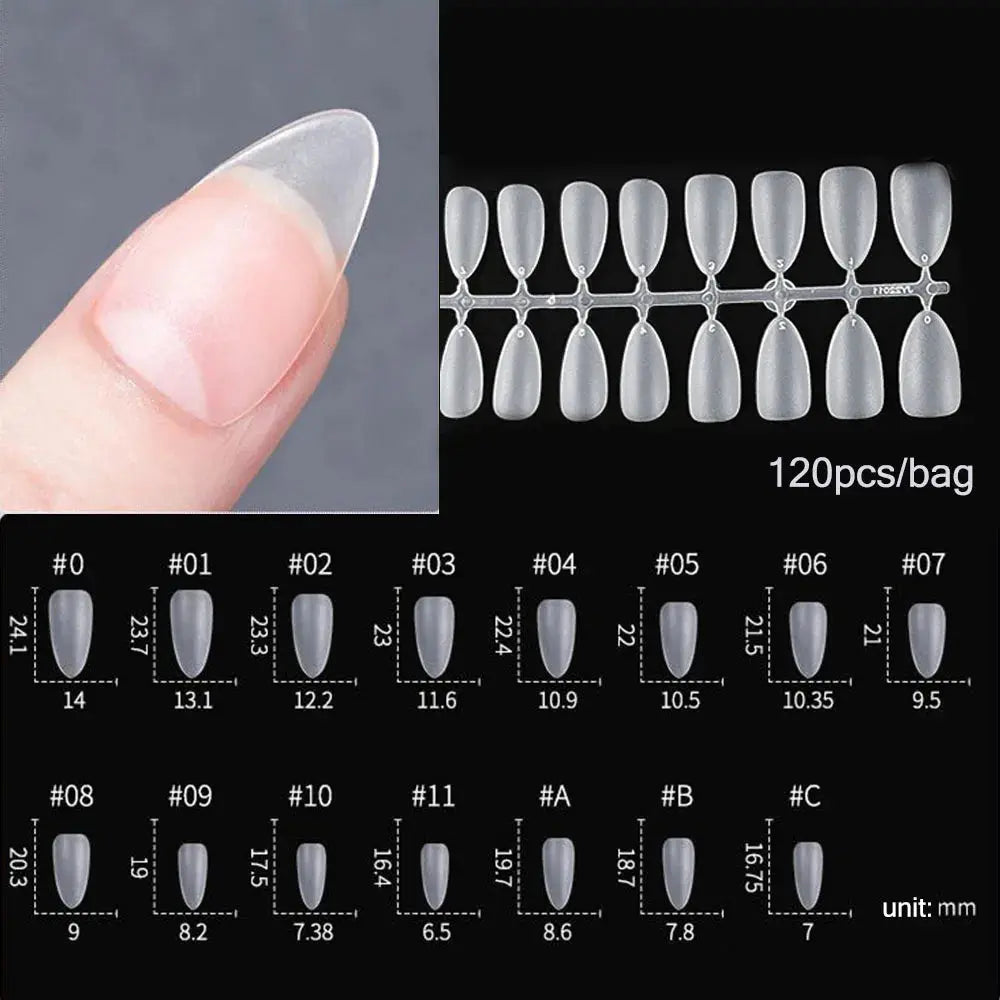 120pcs/bag Matte Press On Nail Tips Soft Full Cover False Nails Oval Almond Sculpted Fake Nail.