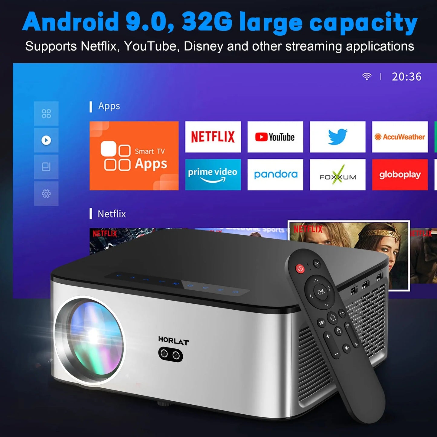 HORLAT 26000Lumenes Android 4K Projector 8K Video Dolby Audio Home TheSPECIFICATIONSBrand Name: HORLATCategory: ProjectorsKeystone Correction: Electronic CorrKeystone Correction: Auto CorrectionHign-concerned Chemical: NoneOrigin: MainJohnny TirakJohnny TirakHORLAT 26000Lumenes Android 4K Projector 8K Video Dolby Audio Home Theater AutoFocus Keystone 5G WiFi Portable Proyector Beamer