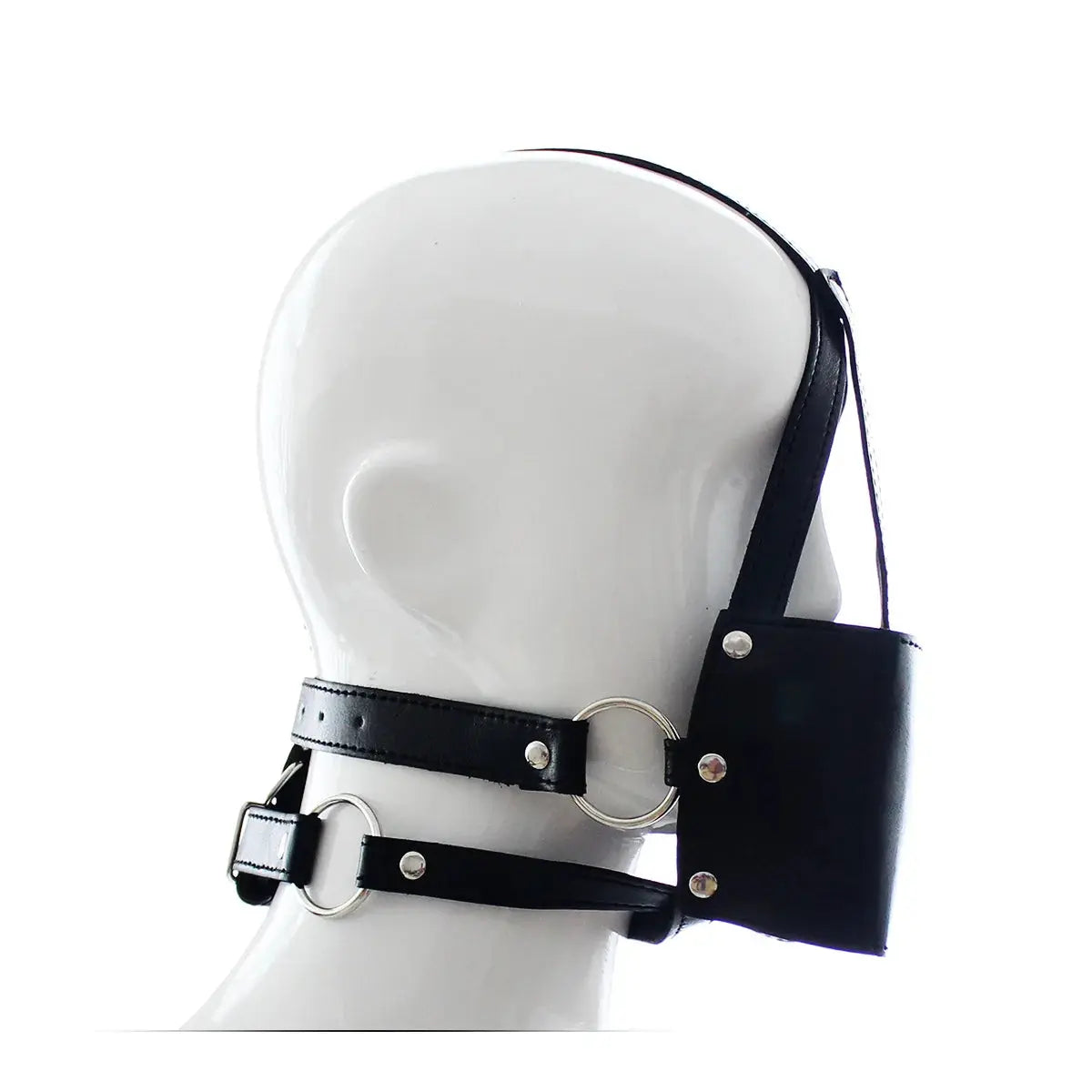 BDSM Genuine Leather Head Harness Bondage Gag Half Face Mask Oral MoutSPECIFICATIONSBrand Name: Jules RueOrigin: ChinaMaterial: PU&amp;GenuineSize: AdjustableItem Type: bondagePackage: privacy secret deliveryShop type: sex shopFeature1Johnny TirakJohnny TirakBDSM Genuine Leather Head Harness Bondage Gag Half Face Mask Oral Mouth Ball Restraint Hood Mouth Strap Couple SM Slave Roleplay