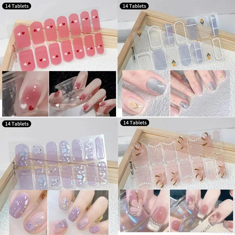 DIY Baking-free Nail Stickers Long-Lasting Solid Color Fresh Flowers In Summer Nail Strips Patch Slider Full Cover Decal.