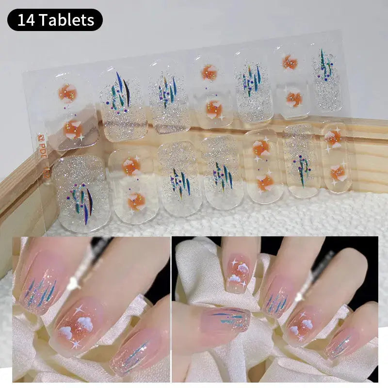 DIY Baking-free Nail Stickers Long-Lasting Solid Color Fresh Flowers In Summer Nail Strips Patch Slider Full Cover Decal.