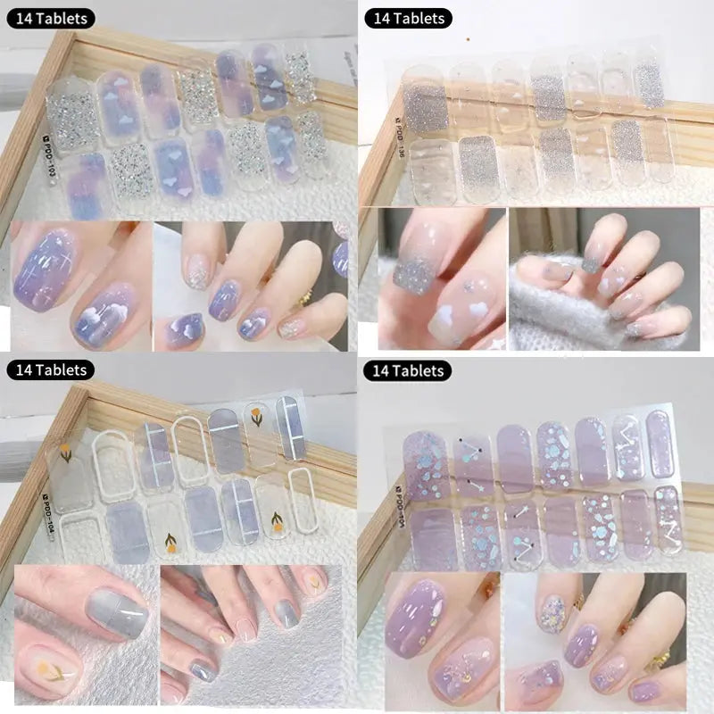 DIY Baking-free Nail Stickers Long-Lasting Solid Color Fresh Flowers In Summer Nail Strips Patch Slider Full Cover Decal.