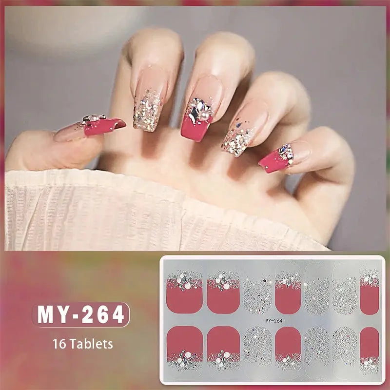 DIY Baking-free Nail Stickers Long-Lasting Solid Color Fresh Flowers In Summer Nail Strips Patch Slider Full Cover Decal.