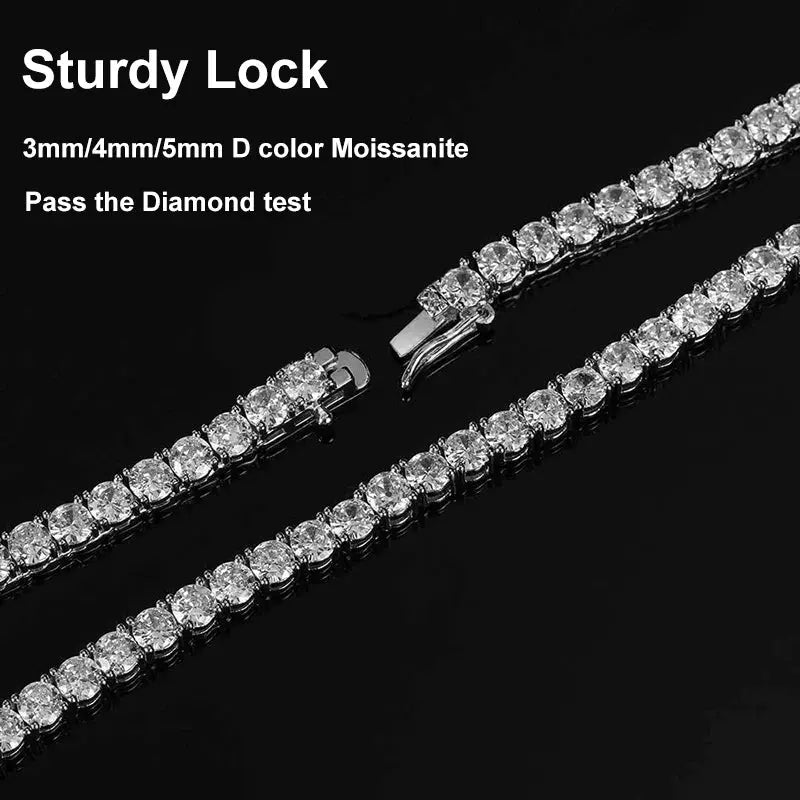 NeeTim 3mm 4mm 5mm Moissanite Tennis Necklace 925 Sterling Sliver with Gold Plated Necklaces for Women Men Neck Chain Jewelry.