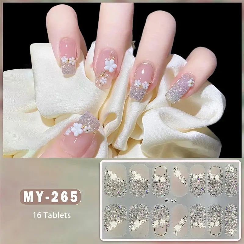 DIY Baking-free Nail Stickers Long-Lasting Solid Color Fresh Flowers In Summer Nail Strips Patch Slider Full Cover Decal.